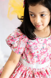 Fuscia floral printed satin dress